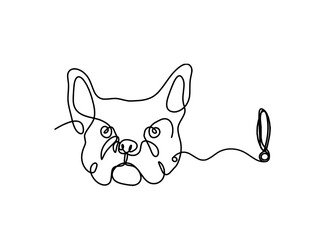 Silhouette of abstract bulldog with dollar as line drawing on white background