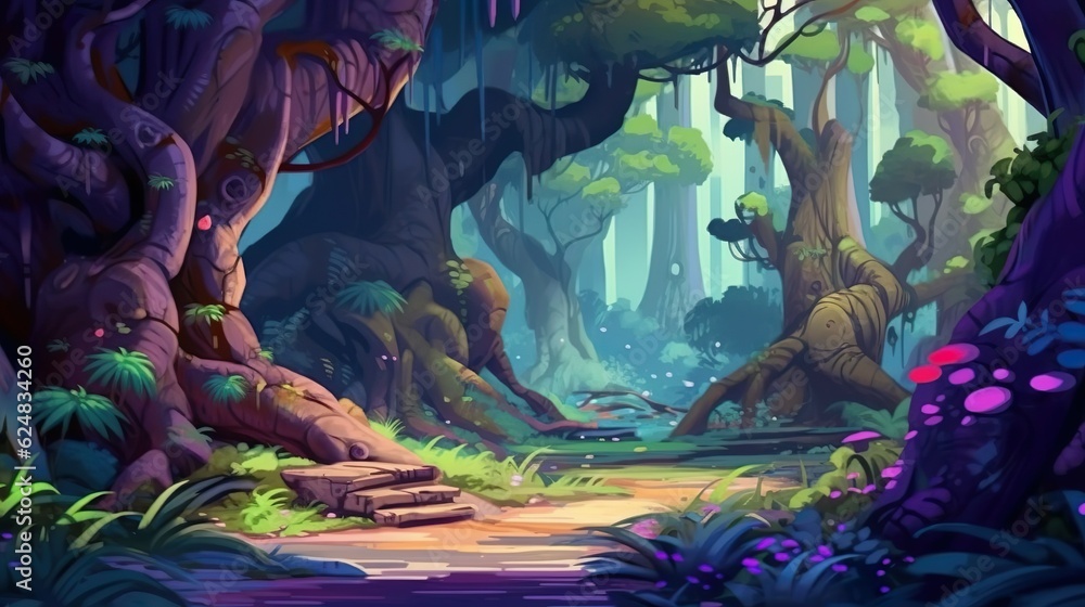 Poster abstract background mysterious forest. designing of a banner with an intriguing illustration of a ne
