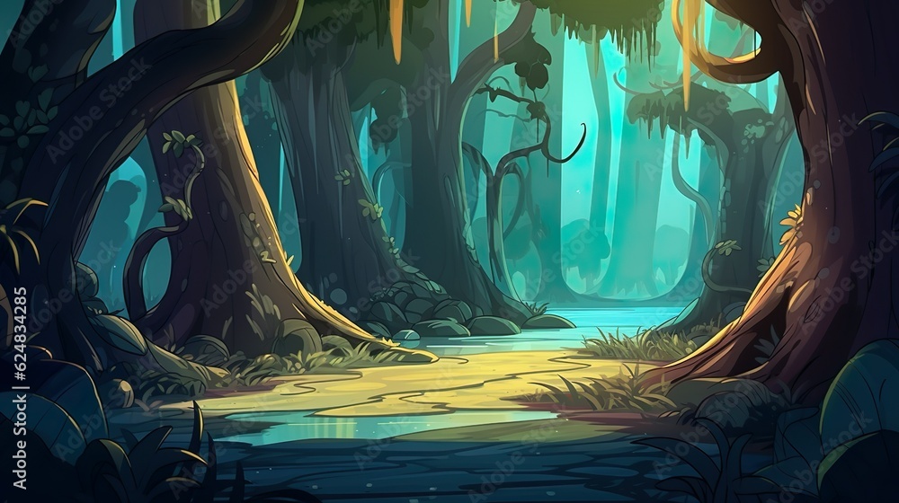Poster abstract background mysterious forest. banner design with the mystique of a mysterious forest and an