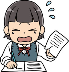 テスト前に必死に勉強する女子