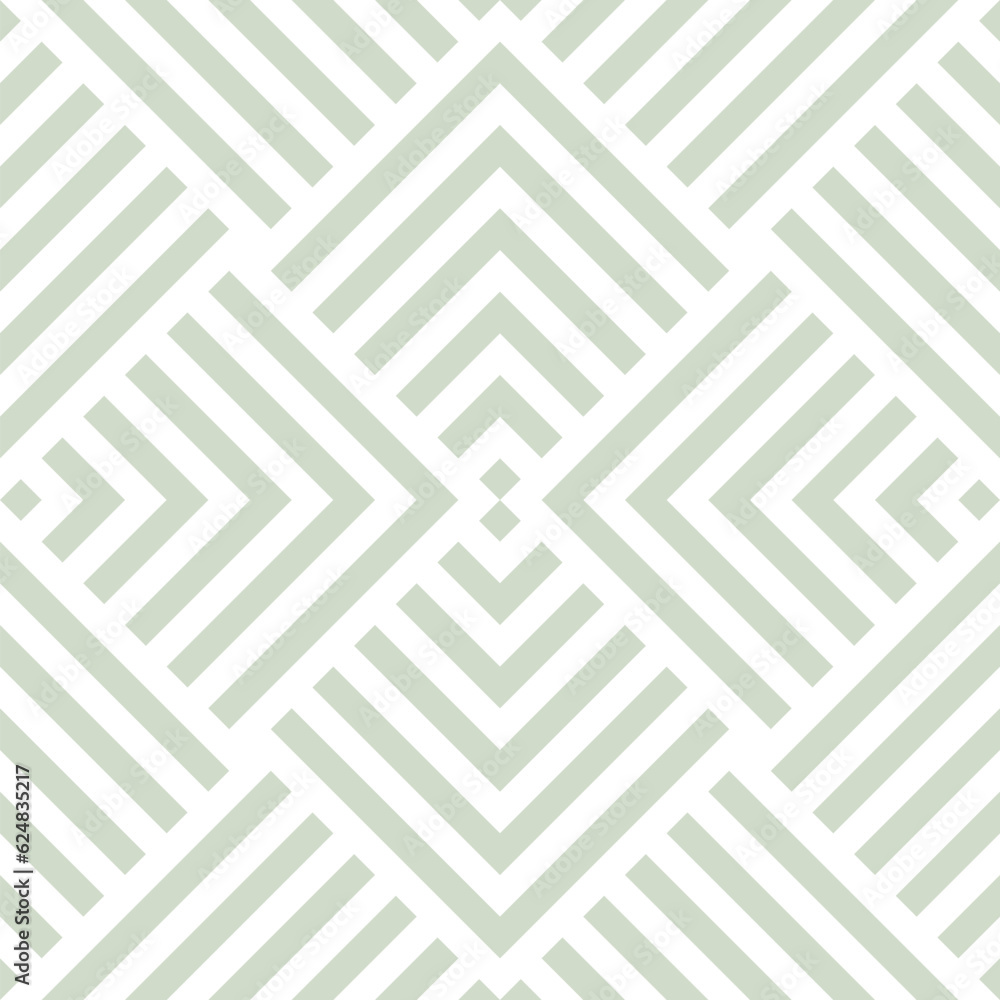 Wall mural Geometric lines seamless pattern. Elegant vector texture with stripes, squares, chevron, quirky lines. Abstract green and white linear graphic background. Retro sport style ornament. Repeat geo design