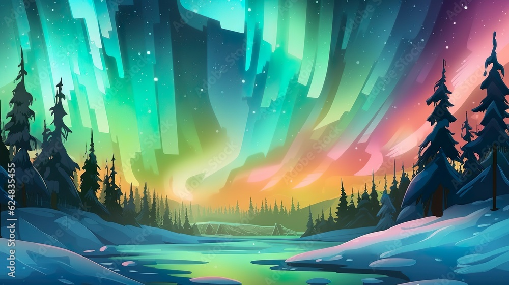 Poster abstract background aurora borealis. design with a neon-infused illustration of the awe-inspiring au