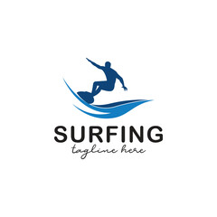 Surfer Logo Design Inspiration. Surfboarder Vector Template.