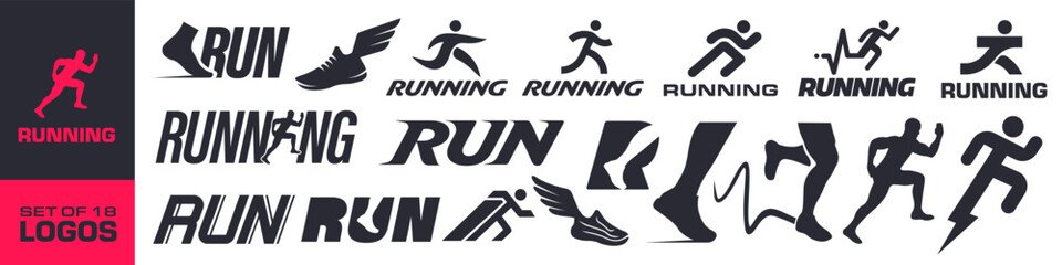 Running icon set. Run logo. Run symbol set. Silhouette style.
