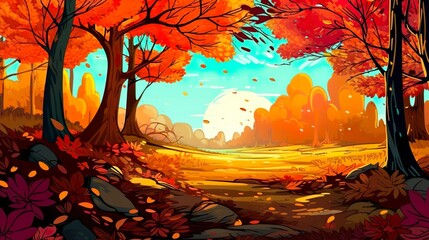Abstract background autumn forest. Essence of nature's transformation with an autumn forest-inspired illustration for banner design. Generative AI.