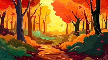 Abstract background autumn forest. Tranquil mood with a beautifully illustrated autumn forest as the background for banner design. Generative AI.