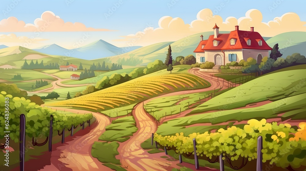 Wall mural abstract background vineyard. illustration of the charm of a vineyard in banner design, complemented
