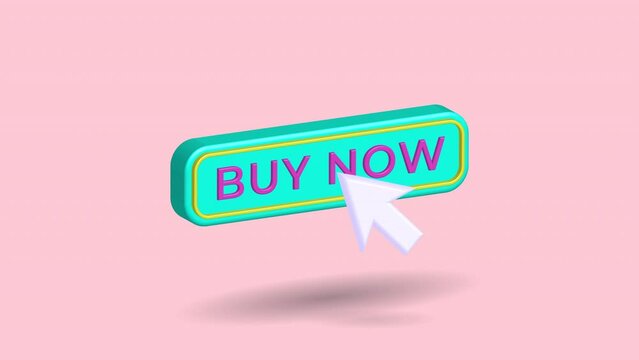3D buy now button with mouse click in pastel color. Animated video template, versatile and can be customized to fit various design needs, makes it easy to use in presentations, social media posts etc