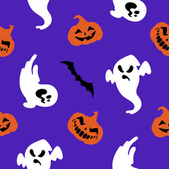 A pattern of ghosts and pumpkins for Halloween. A set of terrible silhouettes for Halloween. Terrible pumpkins, terrible ghosts.