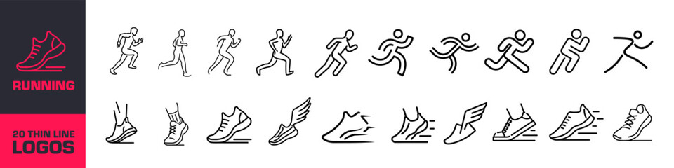 Running icon set. Run symbol set. Linear style. - 624838078