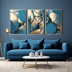 modern living room, watercolor background art triptych