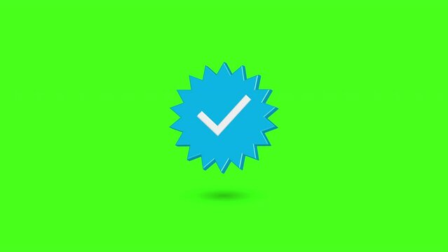 3D blue verified icon animated video in green screen background
