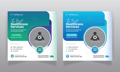 Medical healthcare social media post design and web banner template