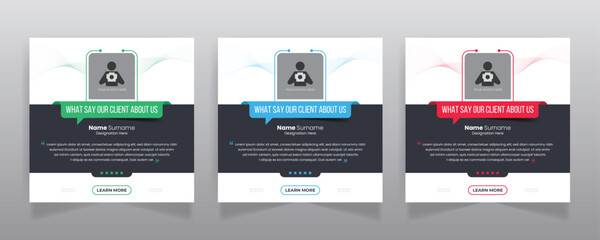 Client testimonial social media post design and square web banner template