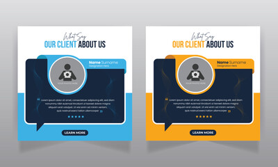 Client testimonial social media post design and square web banner template