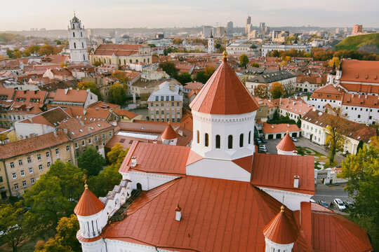 Aerial view of the Cathedral of the Theotokos in Vilnius, the main Orthodox Christian church of Lithuania, located in Uzupis district of Vilnius.