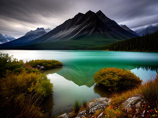 Obraz premium lake rain drawing Kodachrome colors palette.