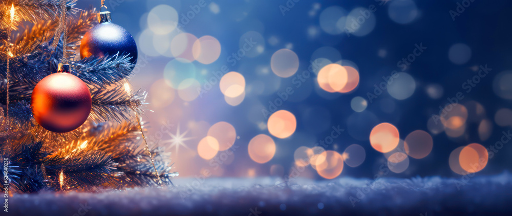 Poster christmas balls on bokeh background generative ai
