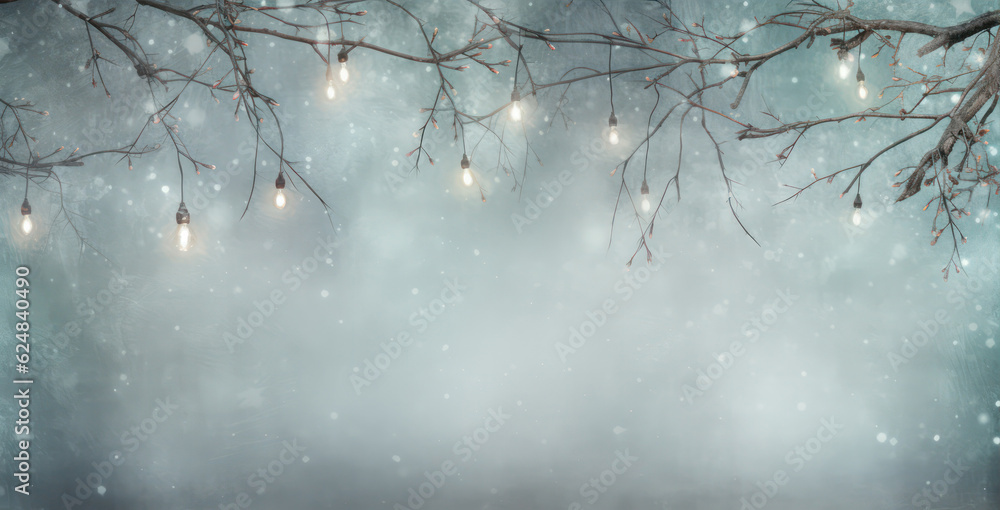 Poster christmas or new year background with bokeh lights and falling snow generative ai