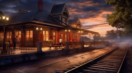 Fototapeta na wymiar A historic train station photo realistic illustration - Generative AI.