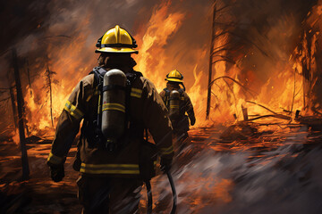 Firefighters in action tackling forrest fire