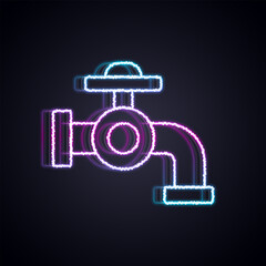 Fototapeta premium Glowing neon line Water tap icon isolated on black background. Vector