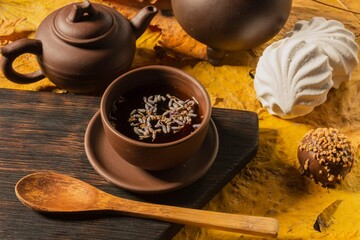 Tea time is a healthy drink. Still life- cup and sweets for food