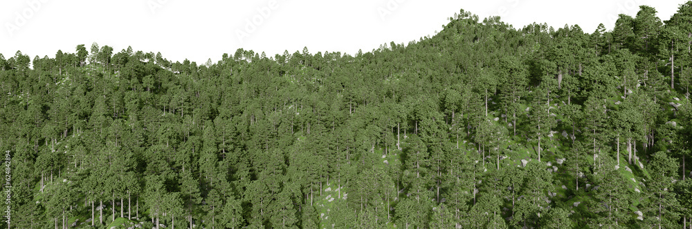 Fototapete realistic mountain with forest. 3d rendering of isolated objects.