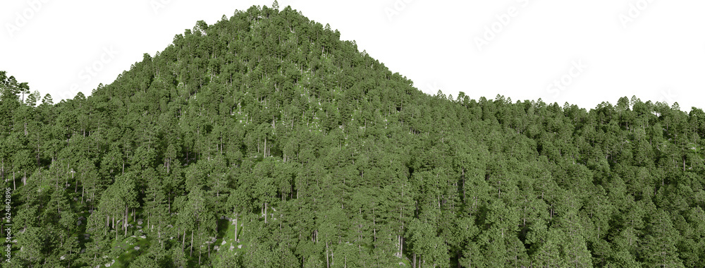 Fototapete realistic mountain with forest. 3d rendering of isolated objects.