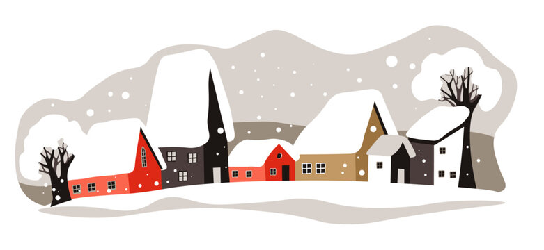 Winter cityscape, houses rooftops covered with snow vector