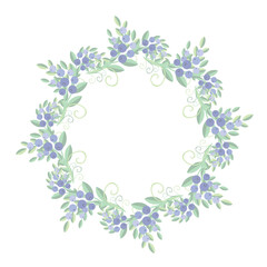 Blueberry wreath flat design stock vector illustration for web, for print circle frame