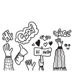 Applause hand draw on white background with hi, good, nice  text.vector illustration.