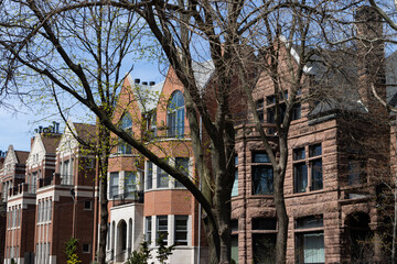 Row of Beautiful Old Homes and Residential Buildings in Wicker Park in Chicago