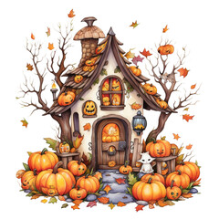 halloween pumpkin halloween pumpkin with castle and house. vector illustration isolated on white Background