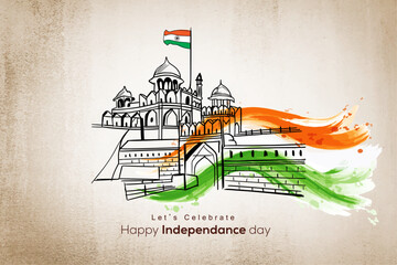 Red Fort background for 15 August India independence day concept drawing illustration hand drawing 
