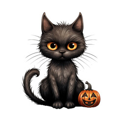 black cat in the dark, vector illustration Halloween theme