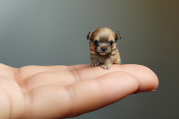 tiny small dog sitting on a finger tip, ai generated