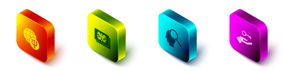 Set Isometric Psychology, Psi, Rorschach test, Finding problem and Solution to the icon. Vector