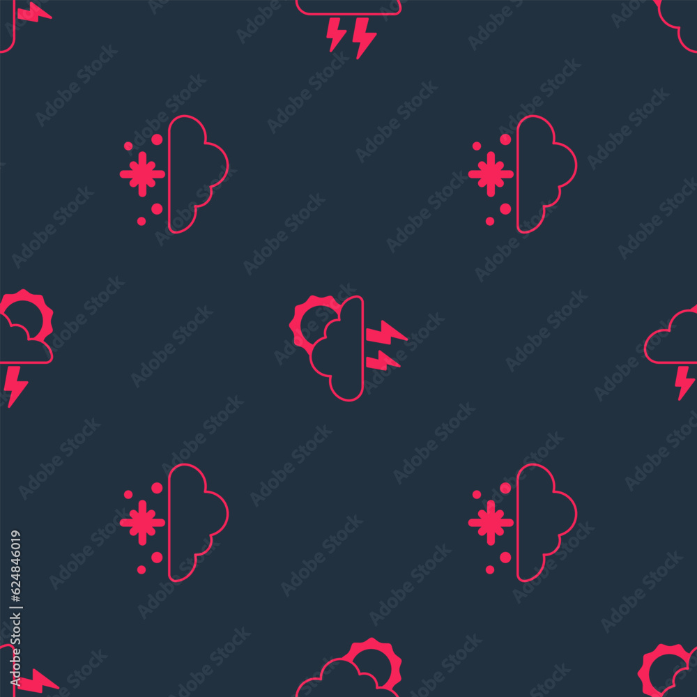 Poster set cloud with snow and storm on seamless pattern. vector