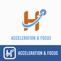 Initial H Letter with arrow upward and focus for accelerated, acceleration, technology company logo idea