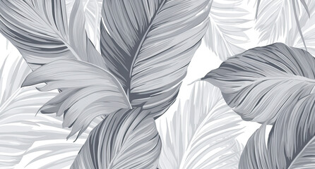 illustration of black and white tropical leaves, ai generated