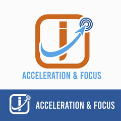 Initial I Letter with arrow upward and focus for accelerated, acceleration, technology company logo idea
