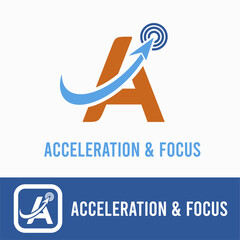 Initial A Letter with arrow upward and focus for accelerated, acceleration, technology company logo idea