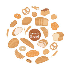 Bread and wheat on white background