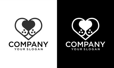 Pet shop logo template. Love pets vector illustration. Dog head in the shape of a heart.