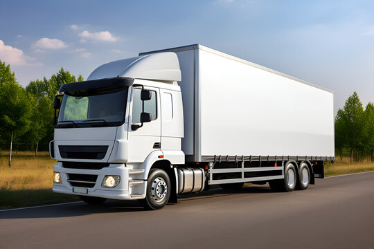 White Truck transportation on the intercity road. Mock up logistic vehicle. Generative AI