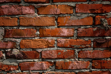 Red brick wall. Construction, renovation and interior design. Front view. Background. Space for text.