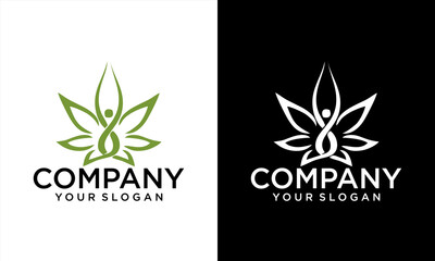 YOGA and human meditation in lotus flower logo design vector illustration.