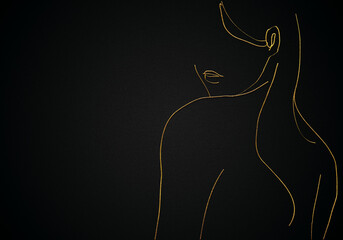 Modern single abstract woman front side pose in a minimalist one line art fashion concept,...