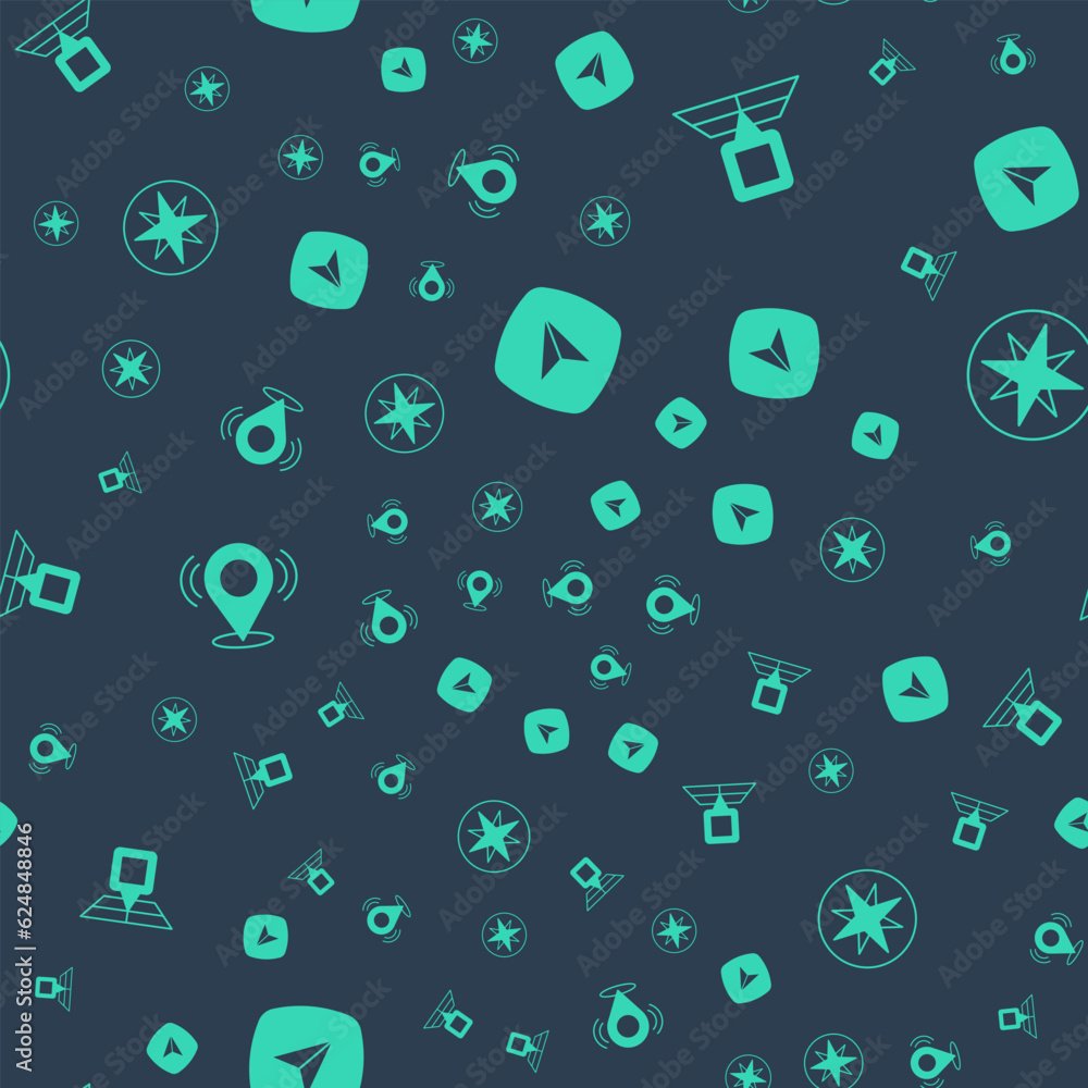 Poster set city map navigation, folded with location marker, map pin and wind rose on seamless pattern. vec